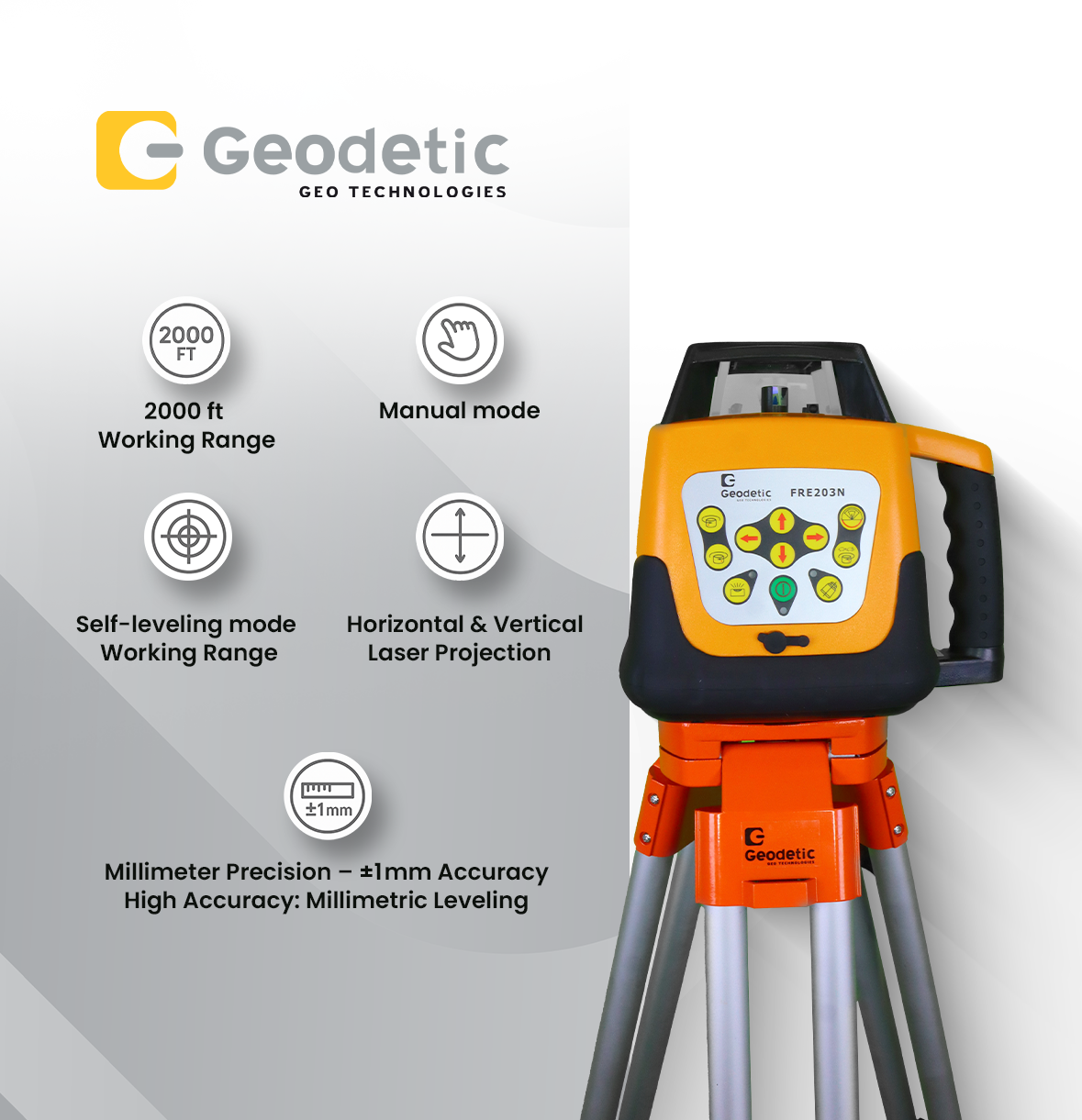 Geodetic FRE203N Red Beam Laser Level – 360° Self-Leveling (Horizontal or Vertical) | Professional Grade