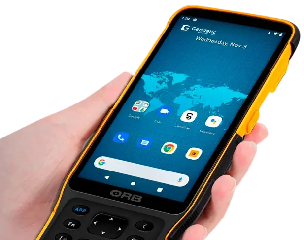 Geodetic ORB Ultra-rugged Android data controller with 5.5” HD+ display for different applications.